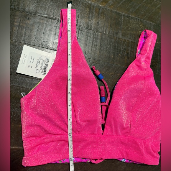 NWT Maaji Reversible Pink Shimmer Floral Bikini Top Bottom Swimsuit Sz Medium - Picture 12 of 16